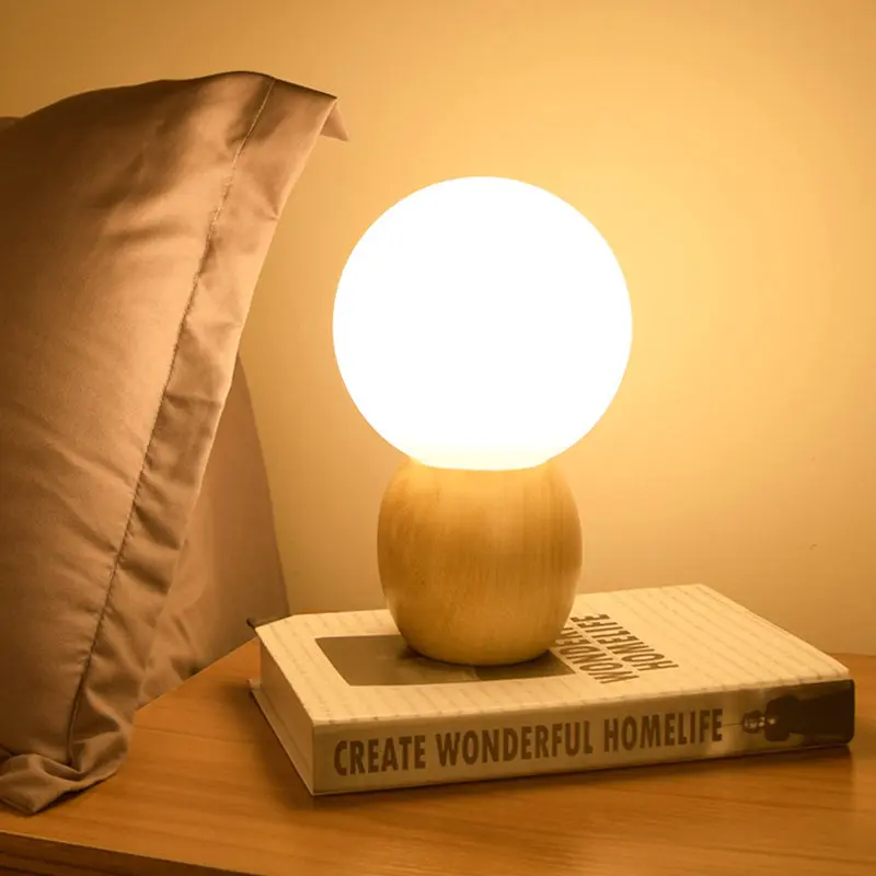 ÉclatBois - Lampe de Nuit à Boules avec Socle en Bois Naturel – Image 2