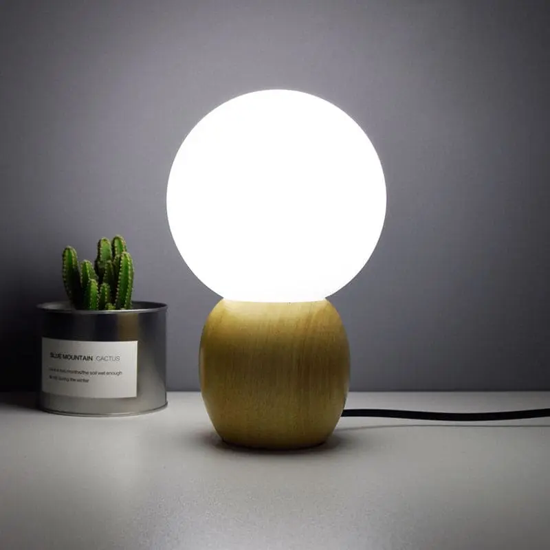 ÉclatBois - Lampe de Nuit à Boules avec Socle en Bois Naturel