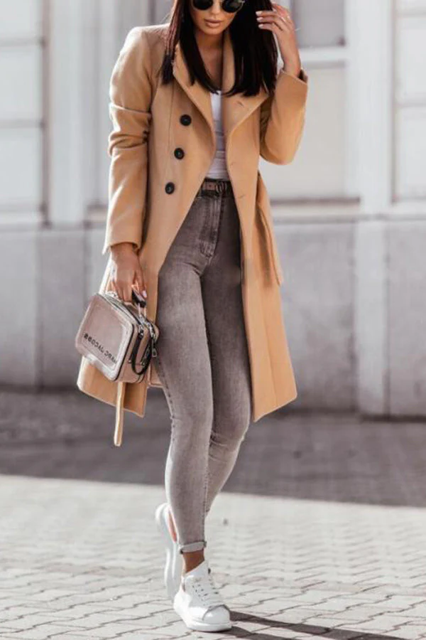 LuxeMode - Manteau d'hiver khaki avec ceinture et style élégant – Image 2