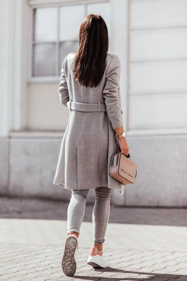 LuxeMode - Manteau d'hiver khaki avec ceinture et style élégant – Image 6