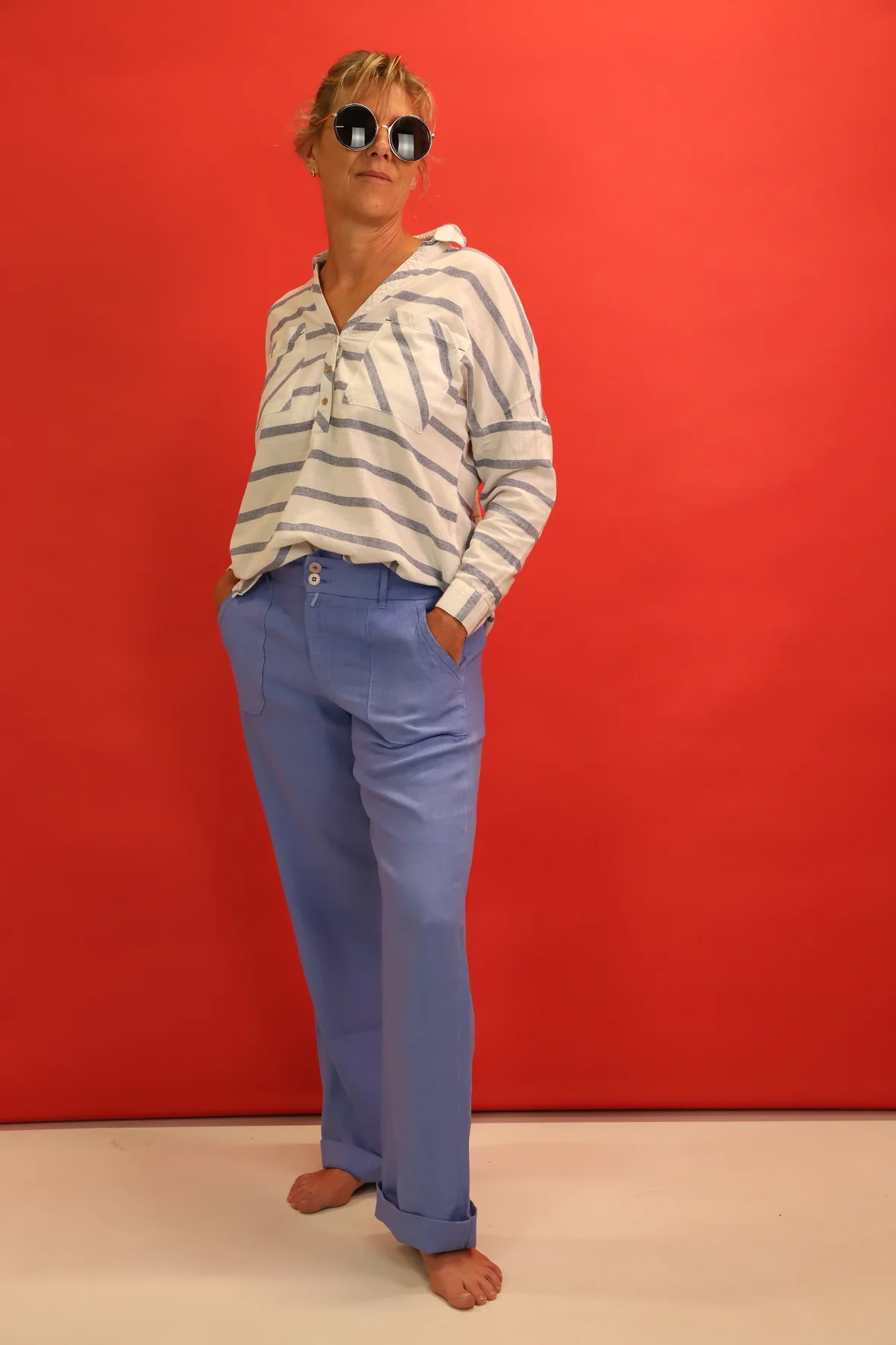 Pantalon lin bleu Sugar Taille L