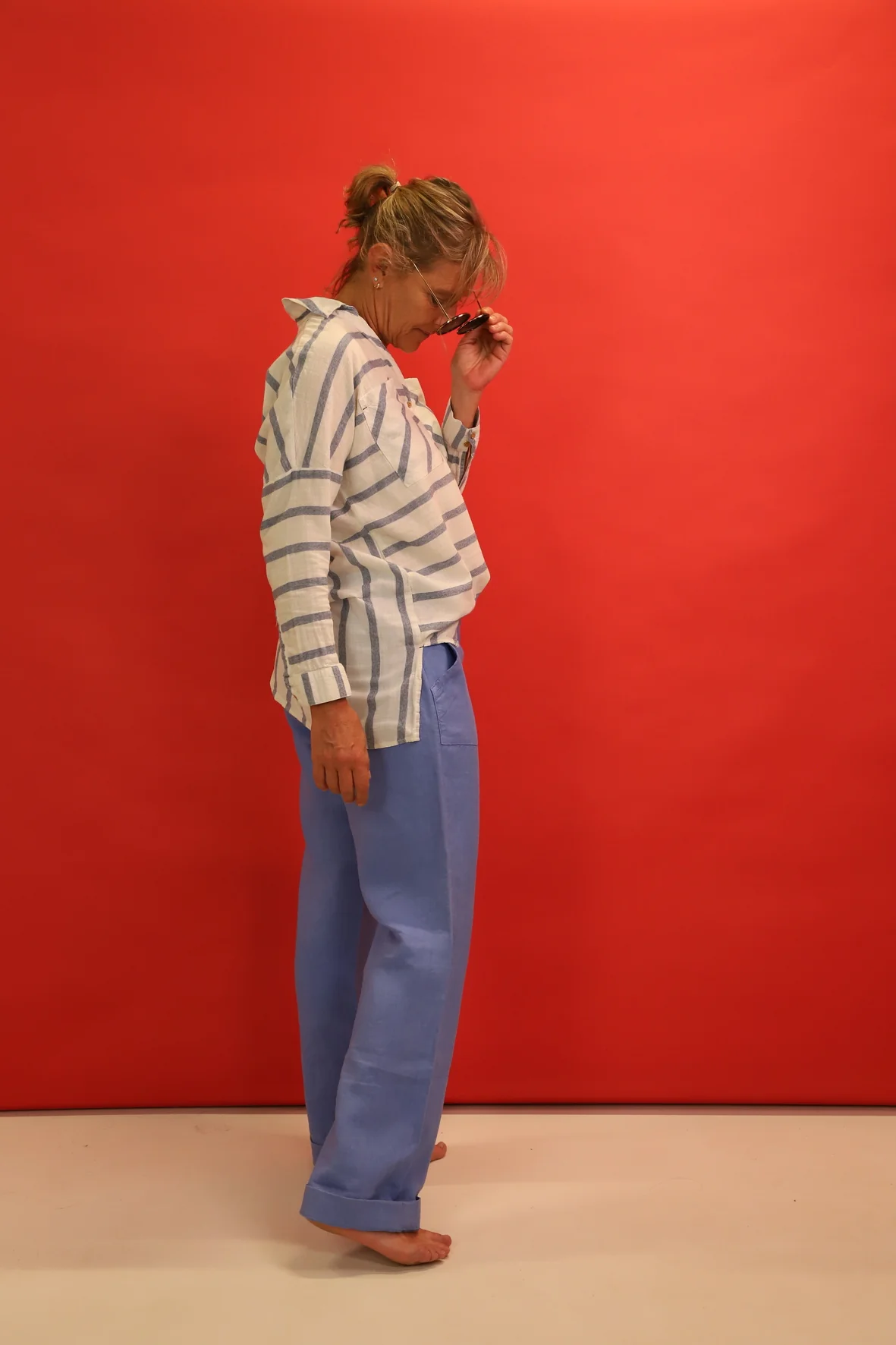 Pantalon lin bleu Sugar Taille L – Image 3