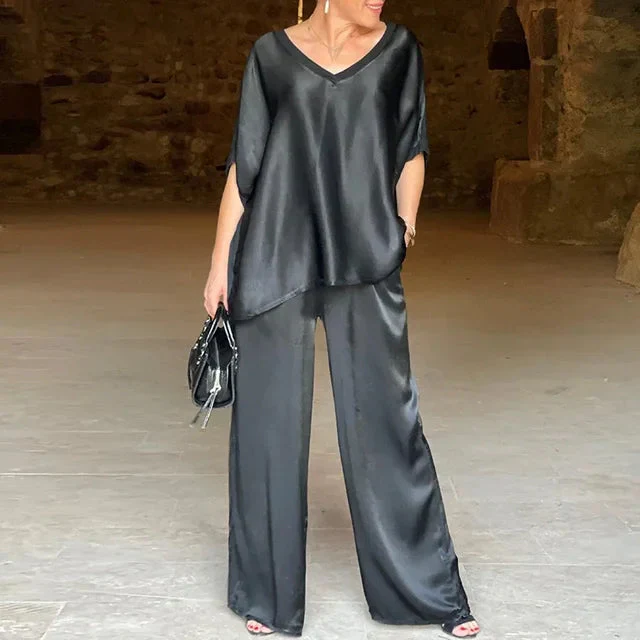 Isabella | Ensemble Soyeux avec Haut en V et Pantalon Large – Image 9