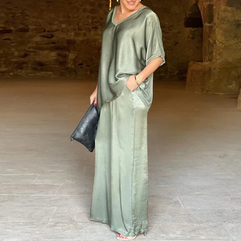 Isabella | Ensemble Soyeux avec Haut en V et Pantalon Large – Image 4