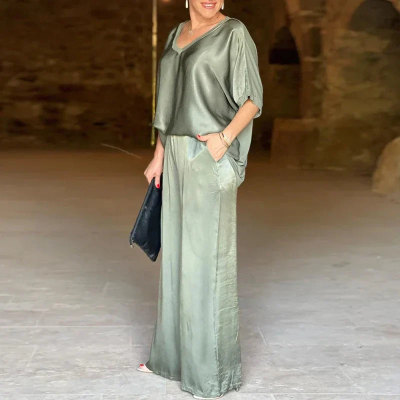 Isabella | Ensemble Soyeux avec Haut en V et Pantalon Large – Image 6