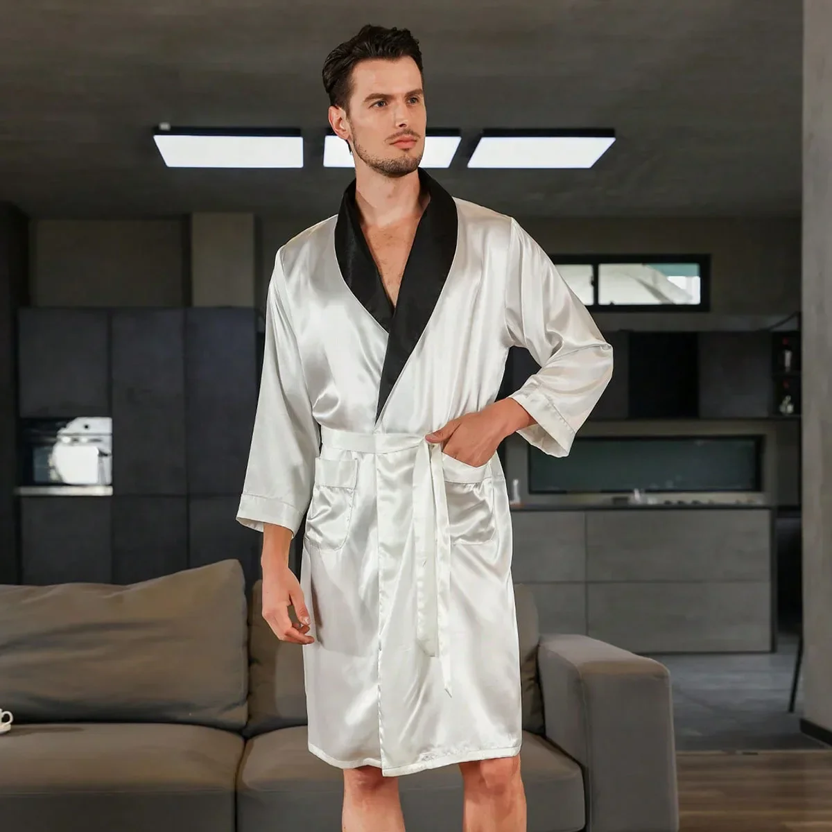 Peignoir Court Homme Satin Polyester – Image 9