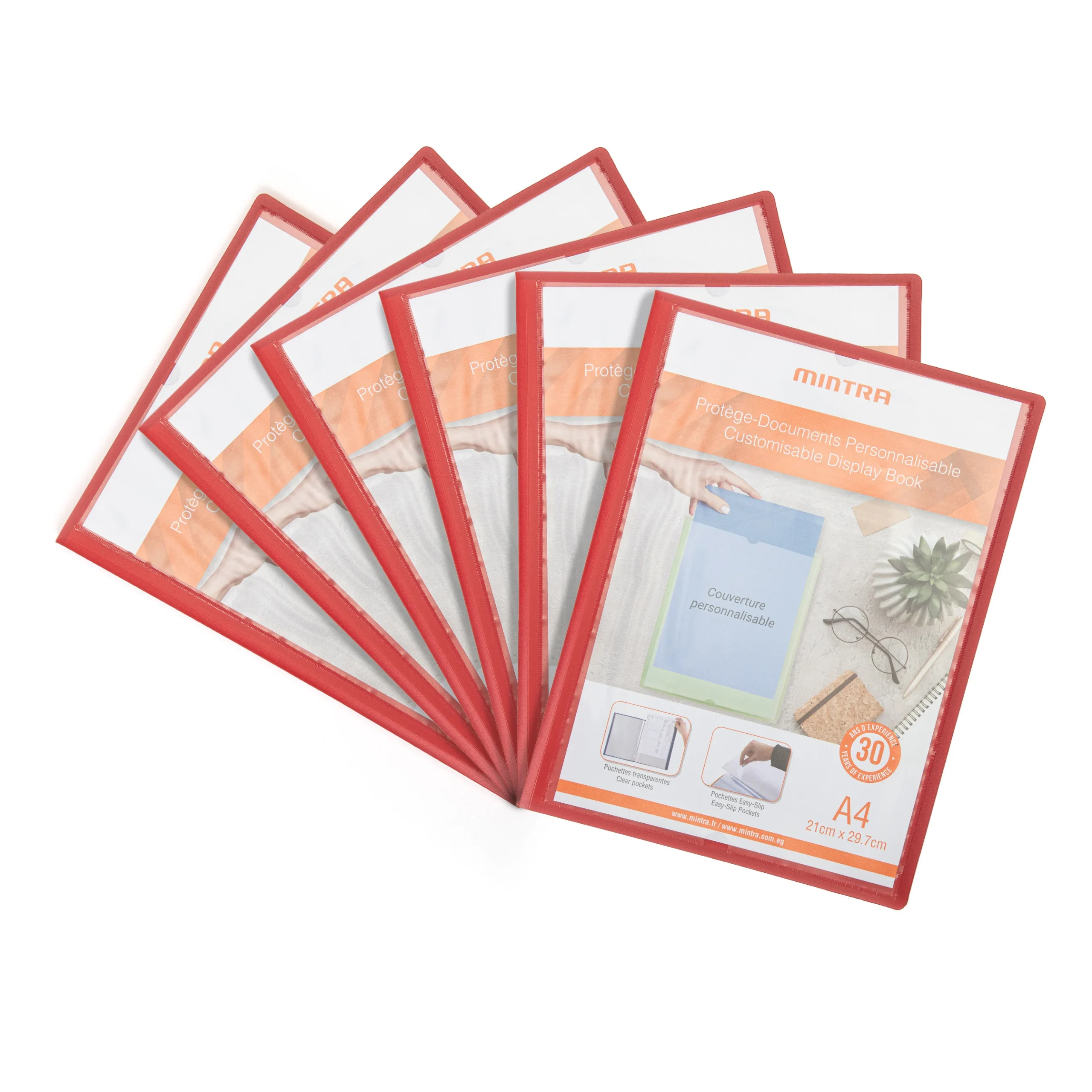 Mintra Lot de 6 Protège-documents - Polypropylène - Personnalisable - Rouge