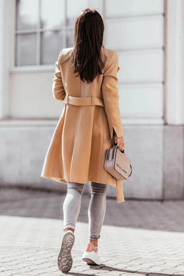 LuxeMode - Manteau d'hiver khaki avec ceinture et style élégant – Image 3