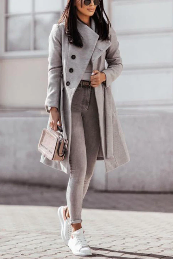LuxeMode - Manteau d'hiver khaki avec ceinture et style élégant – Image 5