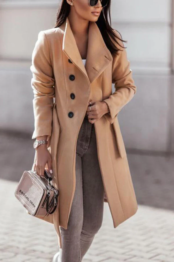 LuxeMode - Manteau d'hiver khaki avec ceinture et style élégant