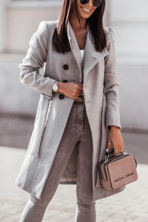 LuxeMode - Manteau d'hiver khaki avec ceinture et style élégant – Image 4